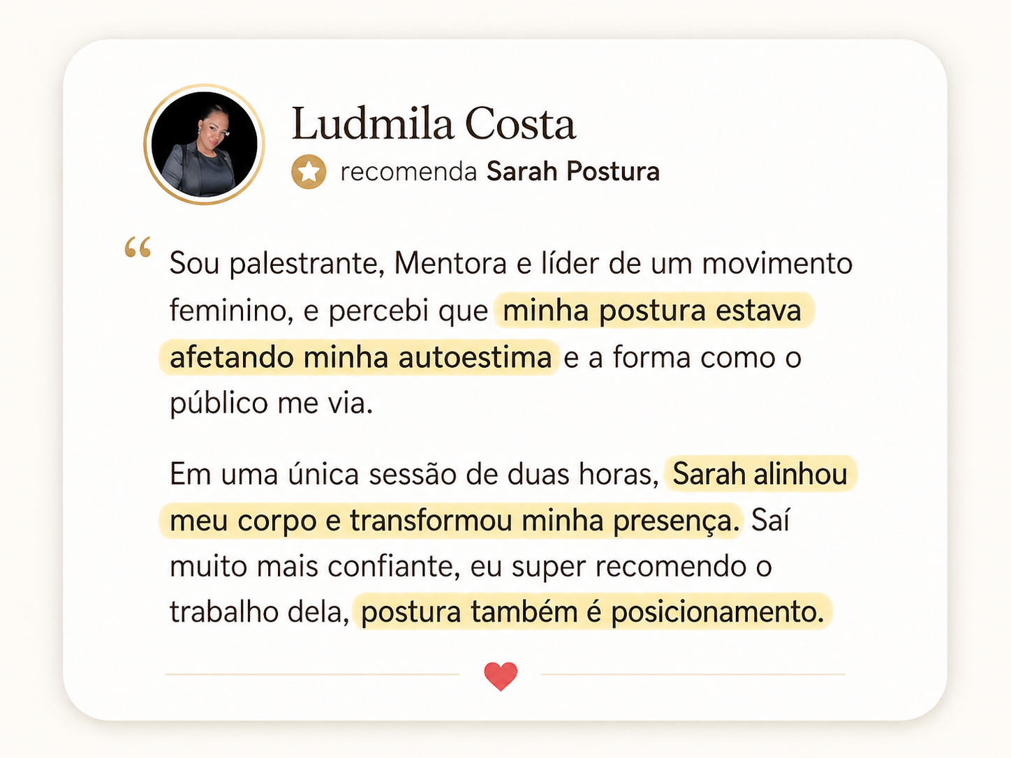 Depoimento de Ludmila Costa sobre a aula de postura